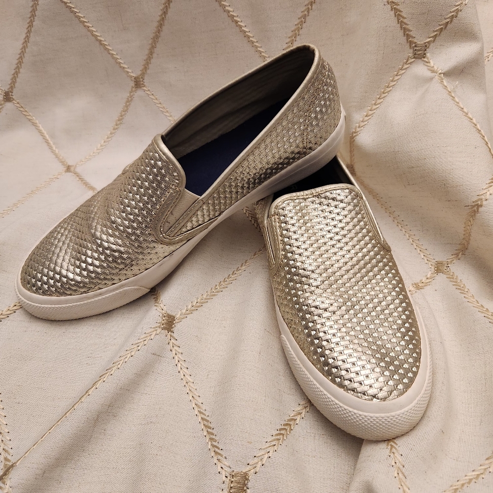 Sperry Gold Metallic Slip-On Sneakers Memory Foam Women's‎ Size 10
